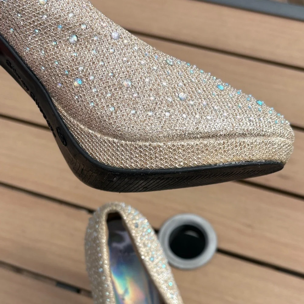 Women's Heels in Glittering Cream Rhinestones Silver Slipper Sparkling - Picture 10 of 13